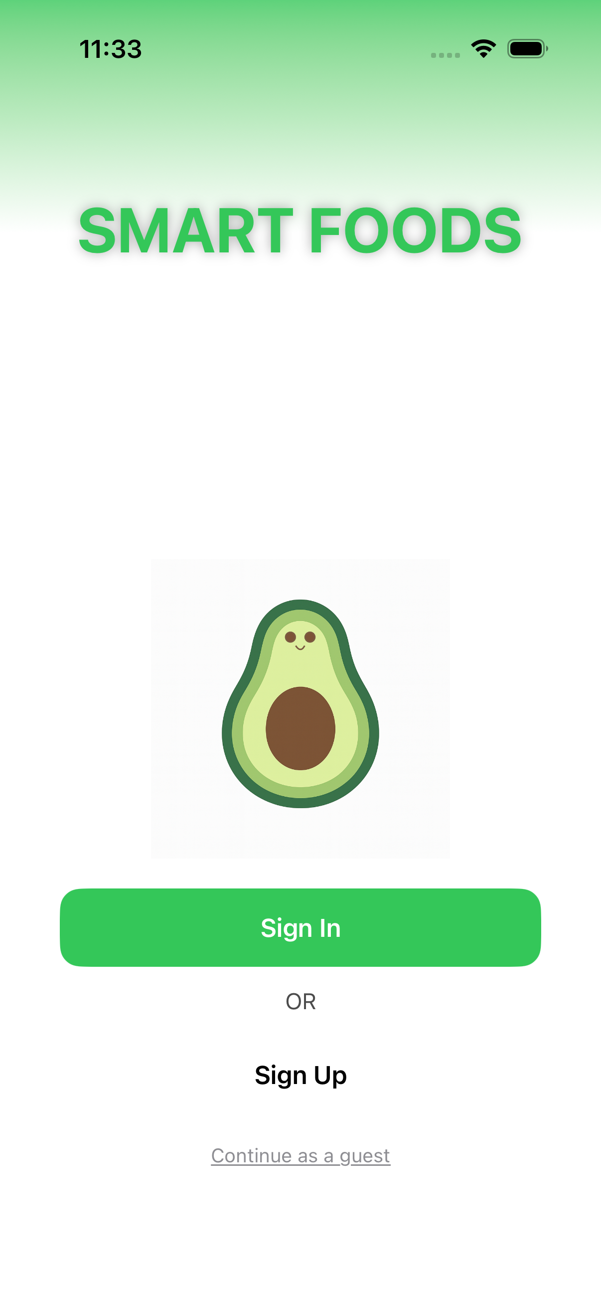 SmartFoods Login Screen